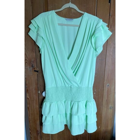 Amanda Uprichard Chantal Mint Green Ruffle Mini Dress - Picture 1 of 8